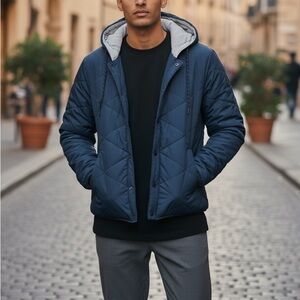 Men's Navy Quilted Puffer Jacket